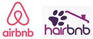 Airbnb and Hairbnb logos