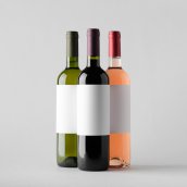 Bouteilles de vin rouge, blanc et rosé avec étiquettes vierges